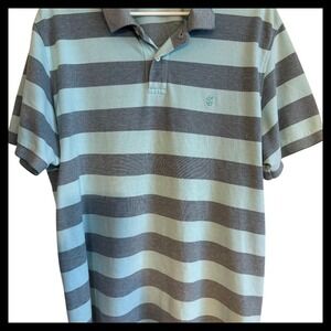IZOD Golf Polo Shirt Mens Gray Blue Striped Short Sleeve Casual